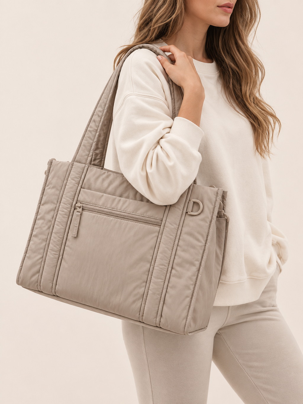 Tote Bag Matelassé Nylon Multi-Poches Grande Capacité