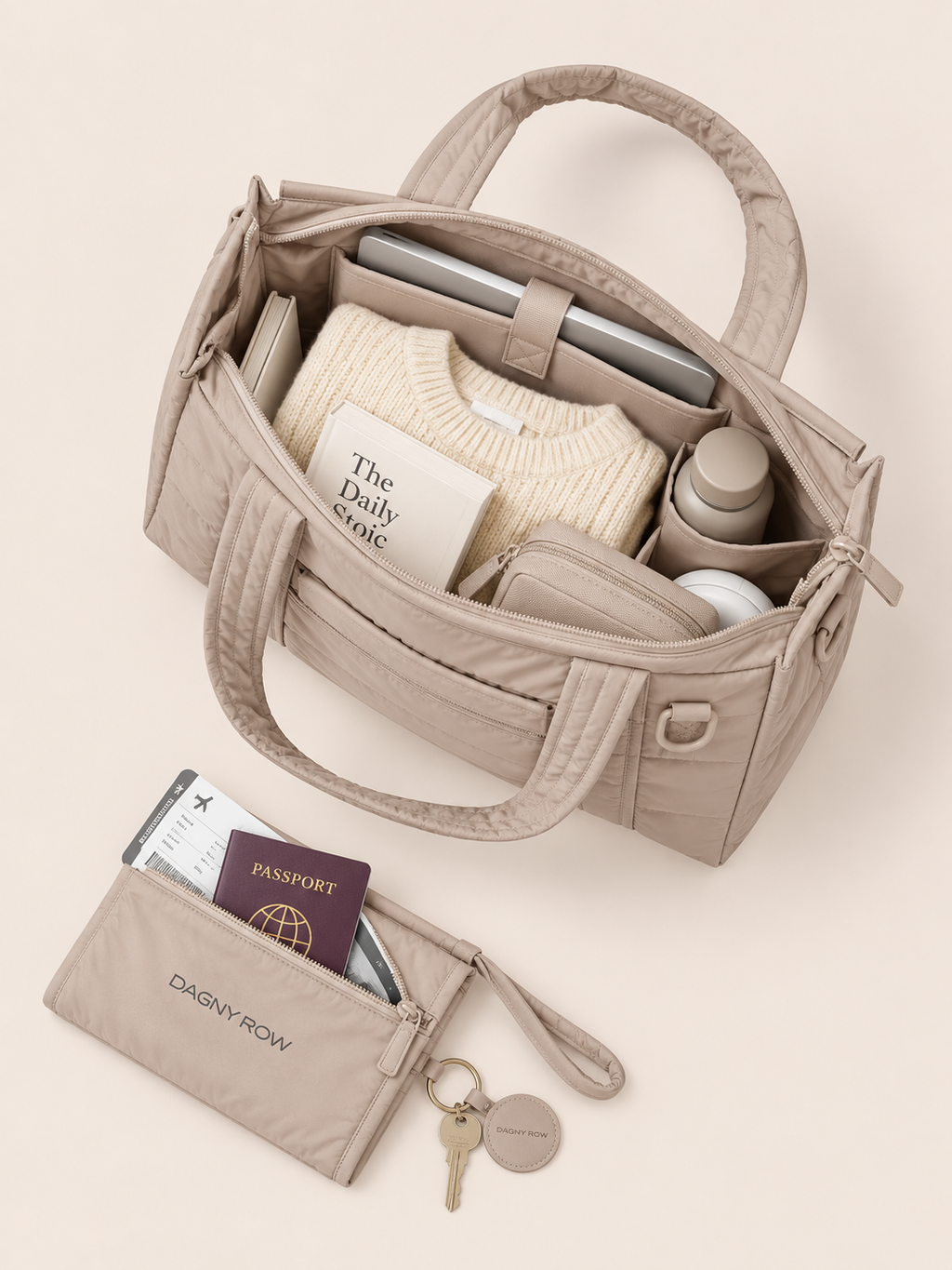 Tote Bag Matelassé Nylon Multi-Poches Grande Capacité