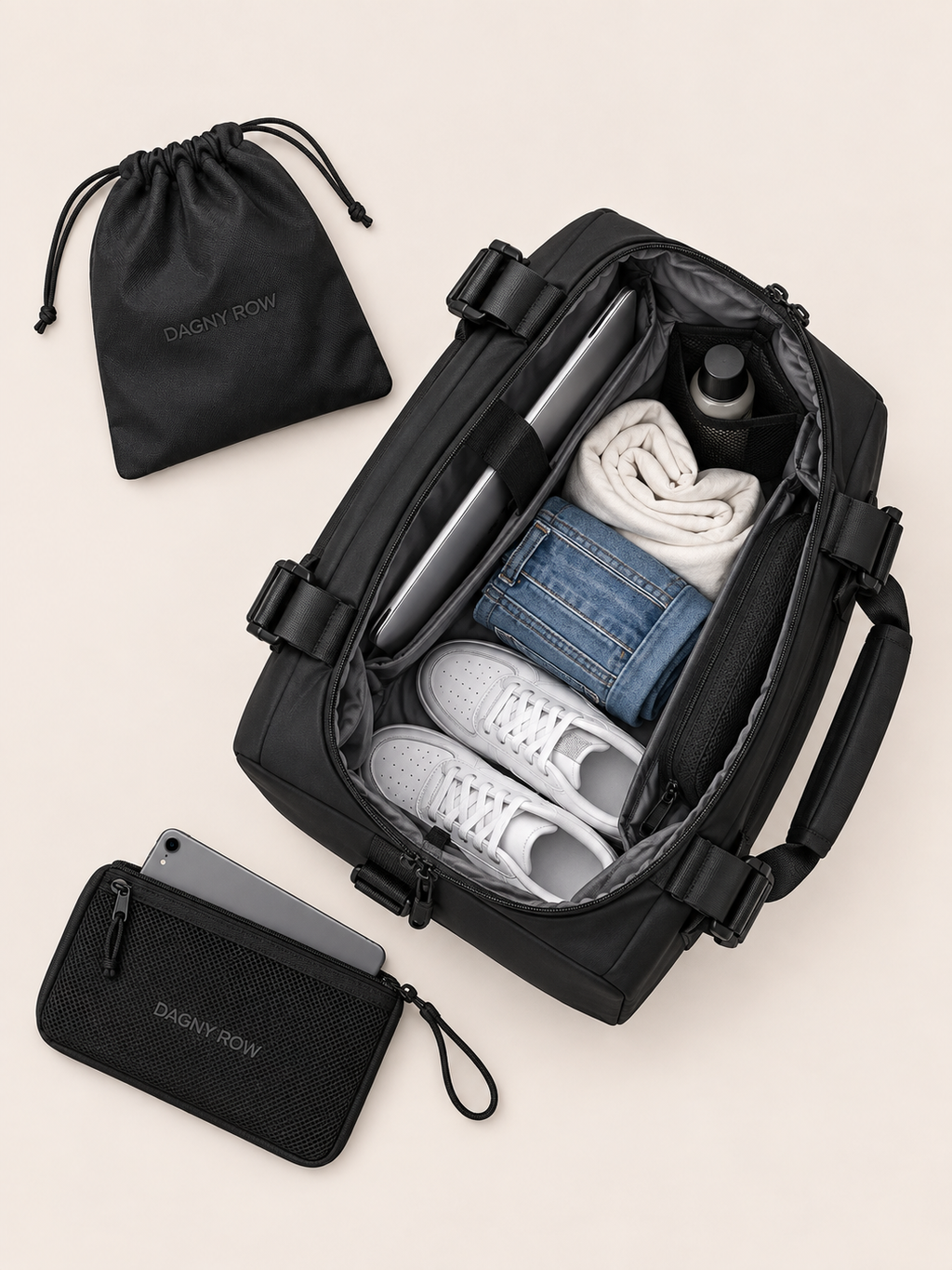 Sac à Dos Duffel Noir Grande Capacité Anti-Éclaboussures