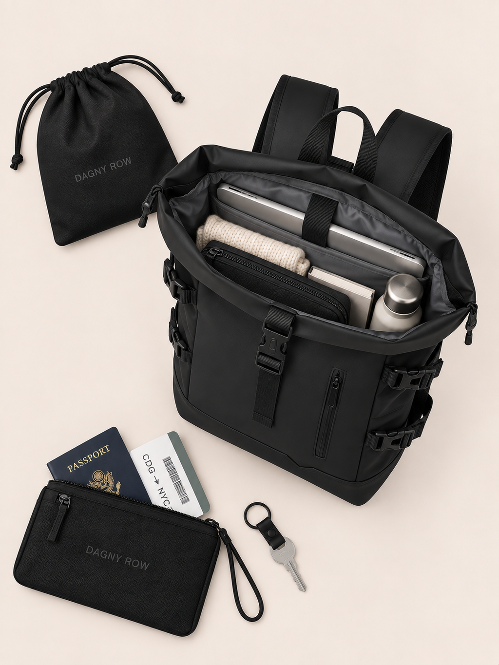Sac à Dos Roll-Top Grande Capacité Ordinateur
